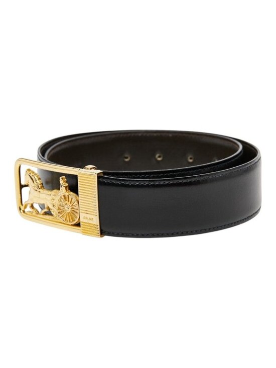 Celine Horse Carriage Vintage Motif Belt Black Brown Gold Leather Plated main image 9